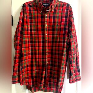 Ralph Lauren Blake shirt red green tartan plaid size XL long sleeve